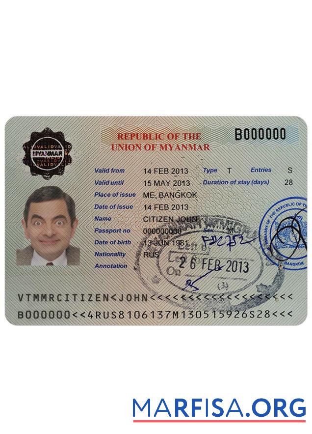 Blank Myanmar visa download for verification